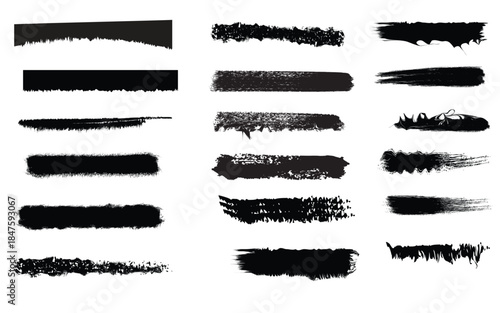 Collection of black brush strokes and abstract art elements