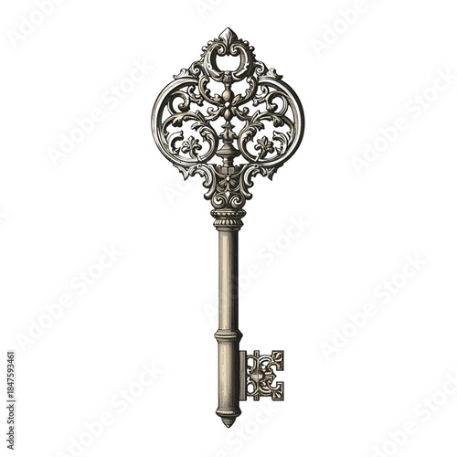 Antique skeleton key isolated on a black background
