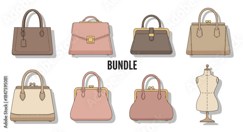 Collection of Handbags and Fashion Mannequin.