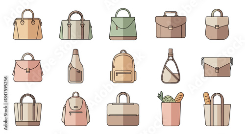 Collection of Handbags and Purses Illustration.