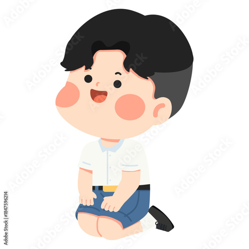 Illustration of a Thai Student Kneeling