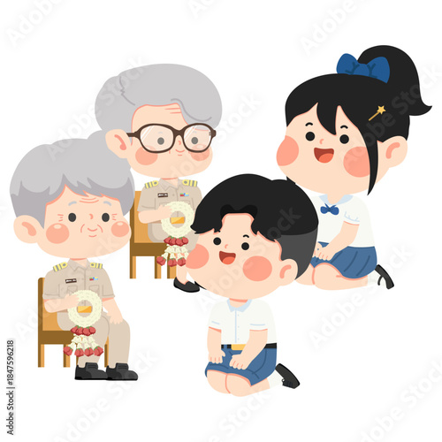 Illustration of Students Paying Respect to Teachers