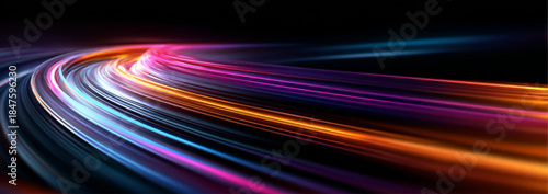 Glowing neon trails twist night city road. Laser lines trace swirling motion, fast velocity, kinetic energy flow, luminous spirals, directional movement, futuristic high-speed illumination vector 