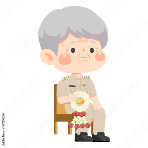 Illustration of an Experienced Male Educator Holding Floral Garland