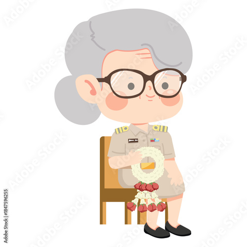 Illustration of Senior Teacher Holding Garland