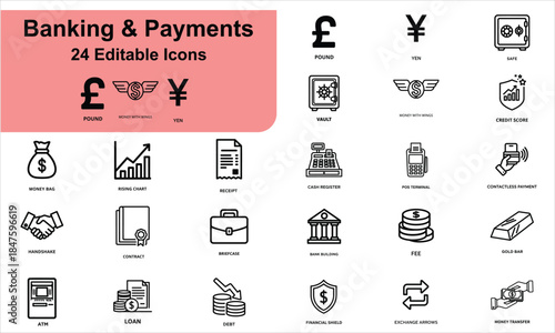 A Collection of 24 Banking, Payments & Financial icon set