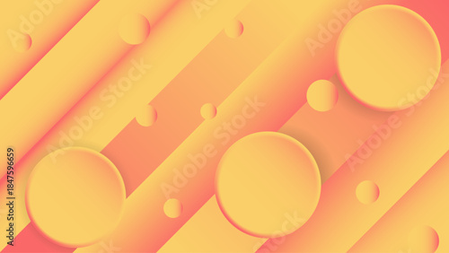 An abstract image of orange and pink hues with circular shapes. Soft Abstract 3D Gradient Background with Floating Circles and Diagonal Layers in Pastel Yellow and Orange Tones.