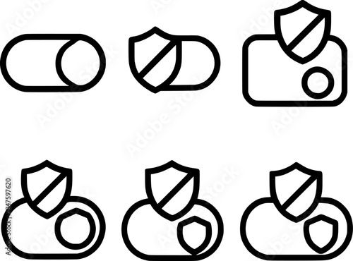 Ad blocker toggle interface icon set