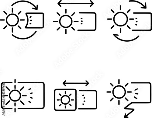 Adaptive Brightness Control Line Icon Set