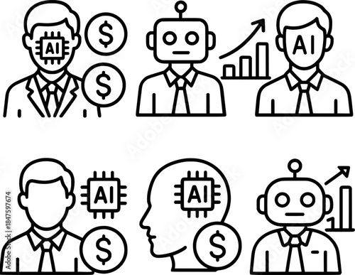 AI financial advisor line icons set