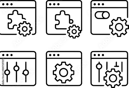Browser extension settings line icon set