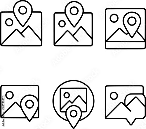 Photo geotag viewer line icon collection