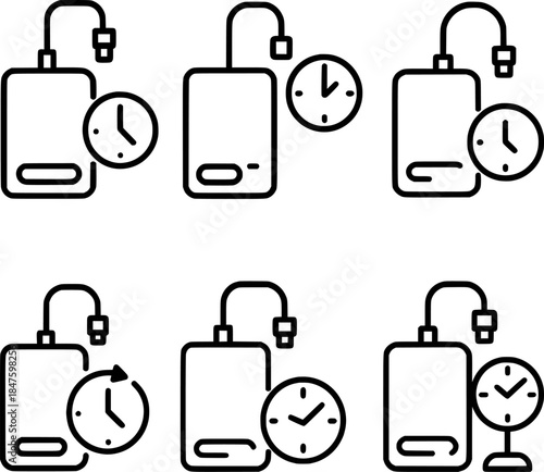 Realtime external drive backup line icon set
