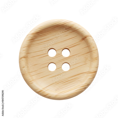 Wooden button with four holes isolated on white background
