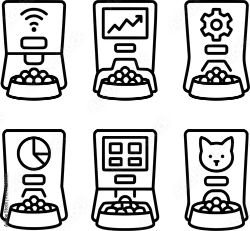 Smart pet feeder dashboard line icon set