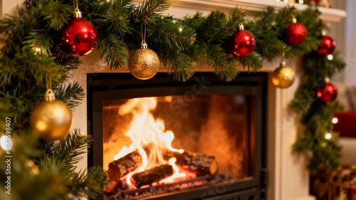 Cozy Christmas Fireplace with Garland