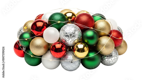 Colorful christmas ornaments with fairy lights