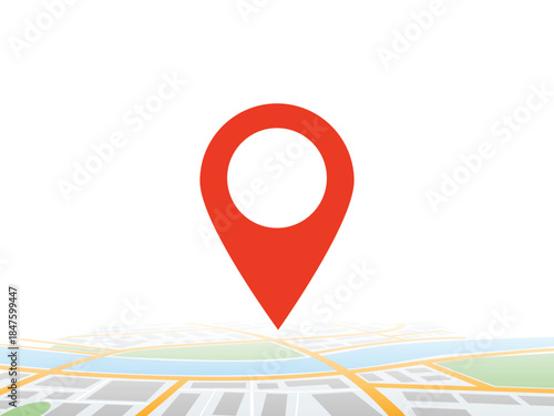 Colorful flat abstract city map with a red location mark. Vector illustration