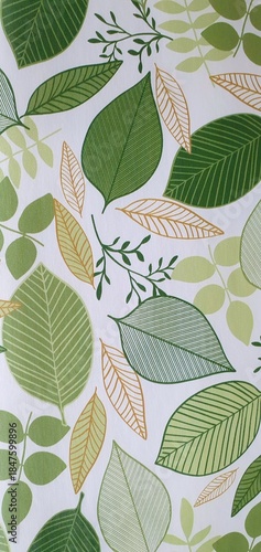 Green leaves background abstract graphic ornament print. Leaves pattern drawing. Leaf background art.
