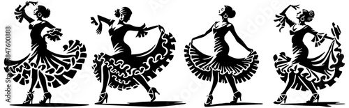 Spain Flamenco Dancers Dancing Illustration.