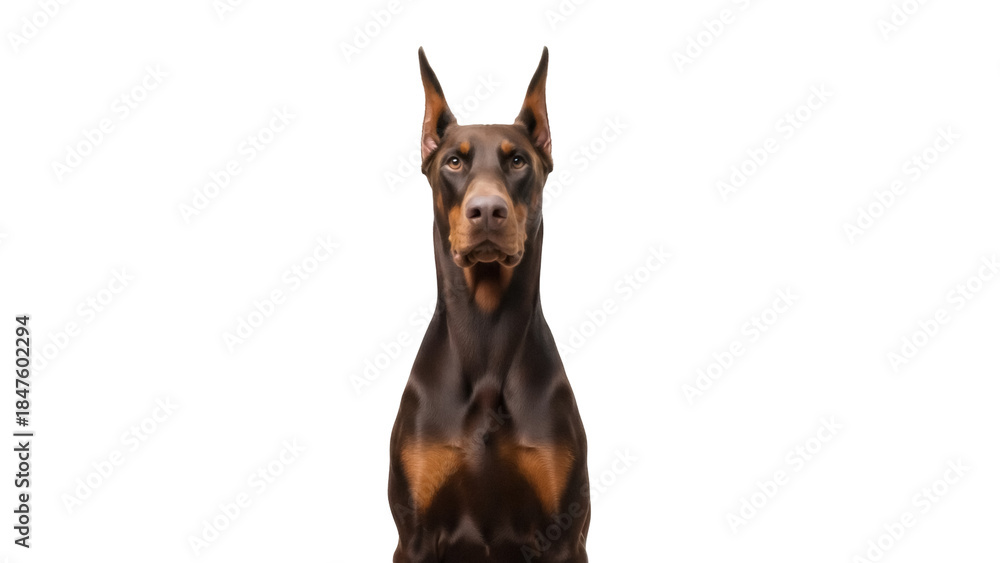 Obraz premium Isolated portrait of a Doberman Pinscher showing alertness and elegance in a studio setting