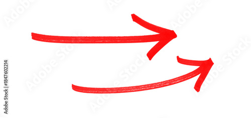 Hand-drawn two different red arrow icons, the red arrow marker is isolated on a transparent background.