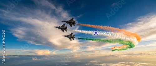 Jets flying with trails of indian flag.