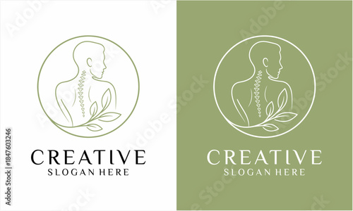 Elegant Human Spine and Leaf Logo for Chiropractic and Wellness.