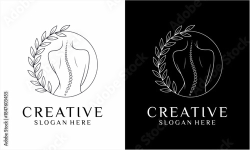 Elegant Spine and Leaf Logo for Chiropractic and Wellness.