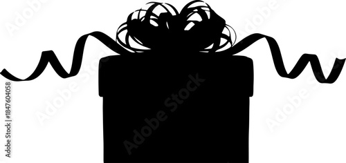 Silhouette of a gift box with a ribbon and bow, ready for a celebration