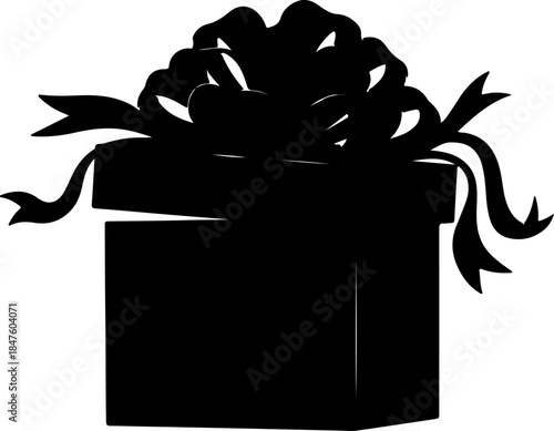 Abstract silhouette of a beautifully wrapped gift box with a decorative bow, representing the concept of celebration and thoughtful surprises