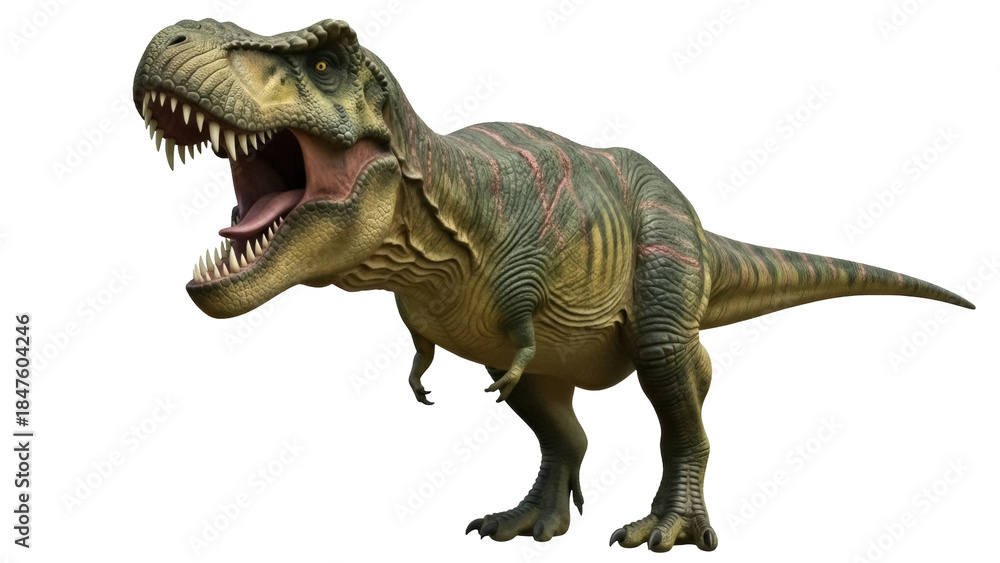 Fototapeta premium Isolated Tyrannosaurus Rex, large bipedal dinosaur with huge jaw and short forelimbs, dinosaur