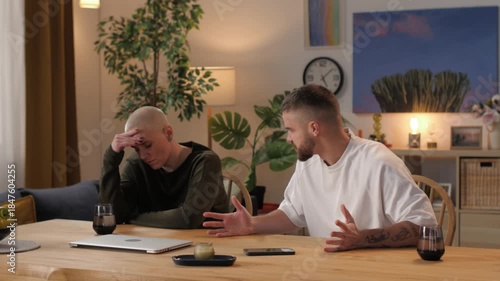 Angry man arguing and leaving frustrated partner at home