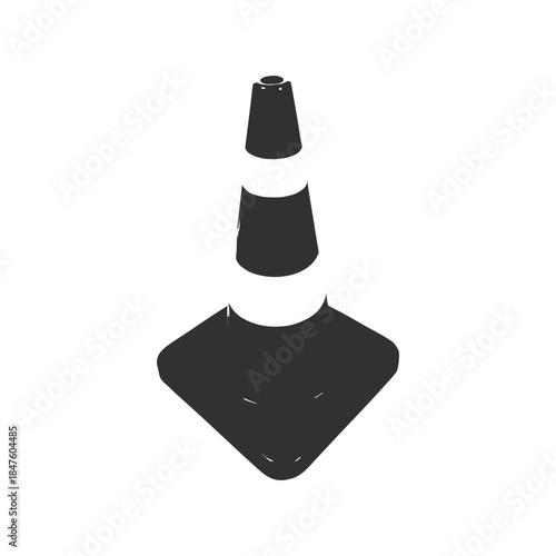 Black and white traffic cone retro vintage illustration in vector style