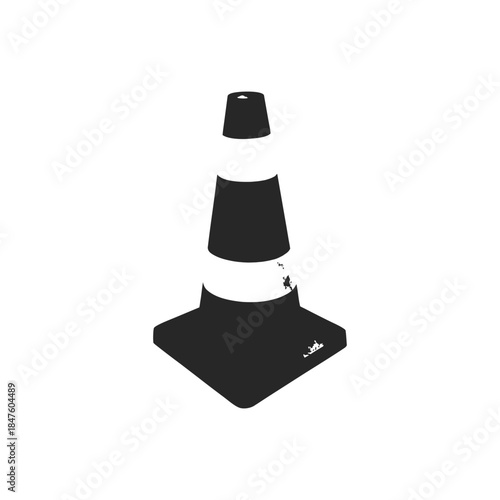 Black and white traffic cone retro vintage illustration in vector style