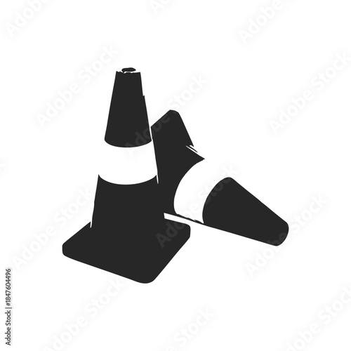 Black and white traffic cone retro vintage illustration in vector style