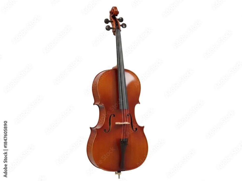 Fototapeta premium Isolated Cello Instrument, Stringed Classical Musical Orchestra Equipment, Professional Sound