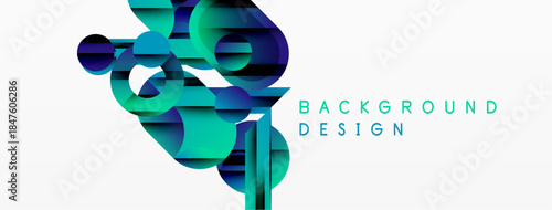 Abstract geometric shapes overlap, creating dynamic visual effect. Teal, blue hues dominate white background. Modern design element.