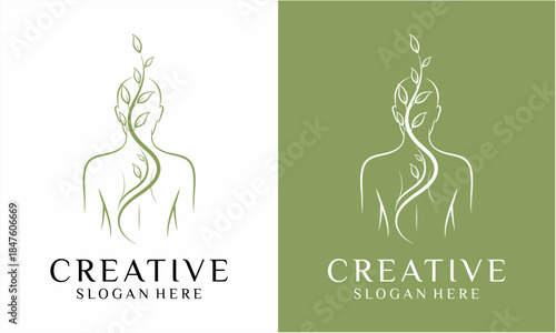 Human body with growing plant logo design concept.