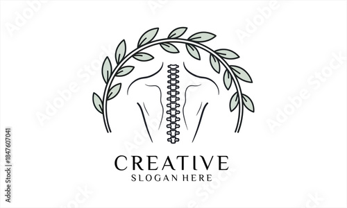 Human spine and back within a laurel wreath, symbolizing health and natural healing.