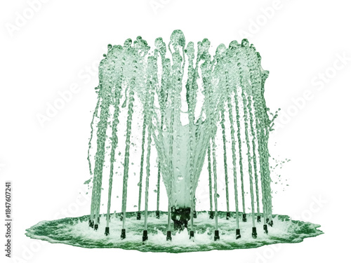 Foto Isolated water fountain spouting numerous streams, in outdoor public space, clos
