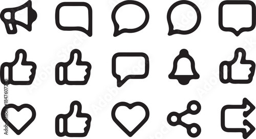 Social Media Line Icons – Chat, Like & Notification Symbols.