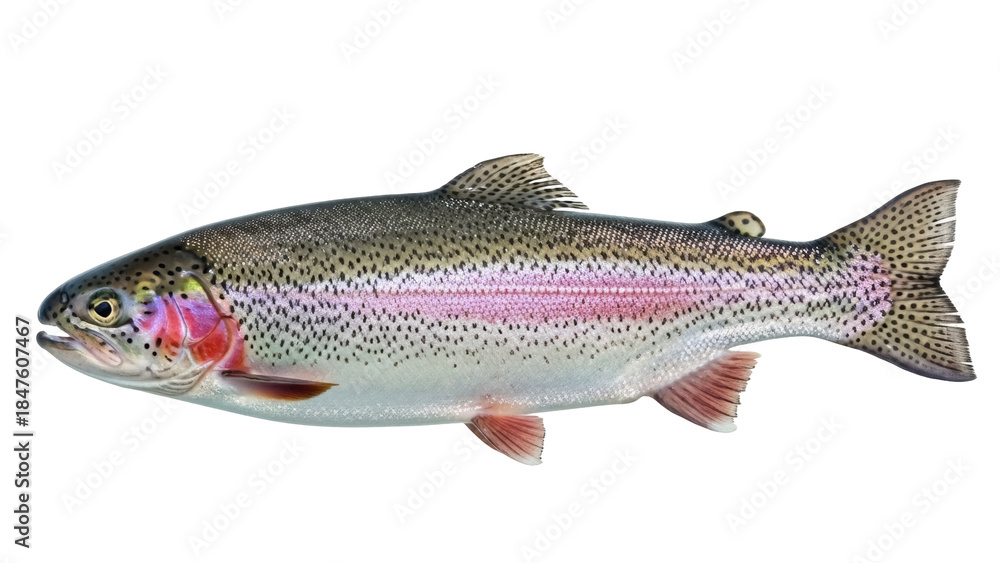 Obraz premium Isolated Rainbow Trout, an Oncorhynchus mykiss fish species, portrait against no background