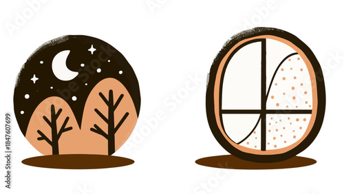 Quiet morning illustrated with chalk pastels, featuring soft textures and a dreamy ambiance for serene and peaceful design themes. | Editable EPS vectors.