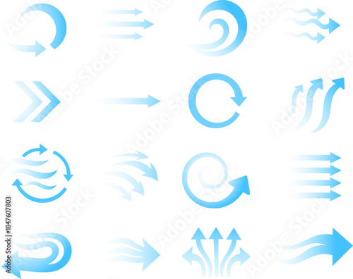 Air Flow Arrow Icon Set. Wind Direction, Circulation, Refresh and Motion Symbols. Editable Stroke Vector Icons.