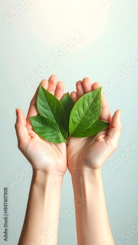 Sustainable Business Concept with Green Leaves in Human Hands