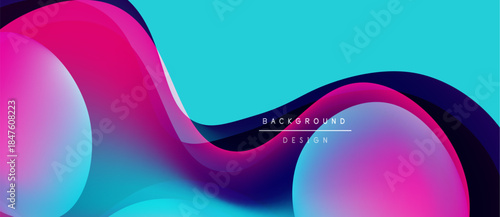 Abstract fluid shapes blend, creating vibrant gradients. Turquoise, magenta, purple hues dominate design. Text reads background design.