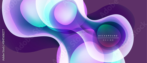 Abstract fluid shapes blend, creating vibrant purple, teal hues. Modern design evokes movement, energy, depth. Background features text background design.