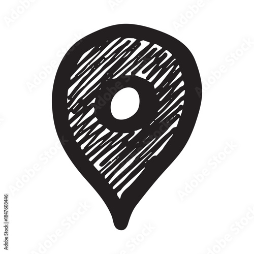 Hand drawn map pin Map marker pointer sign GPS and mapping tools Location pin symbol Pinpoint clipart in doodle style Single element for web, design