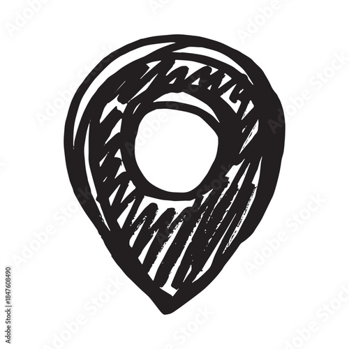 Hand drawn map pin Map marker pointer sign GPS and mapping tools Location pin symbol Pinpoint clipart in doodle style Single element for web, design